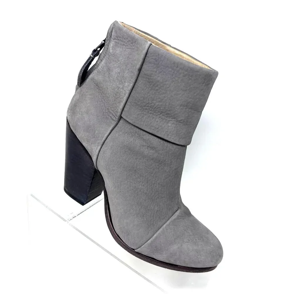 Rag & Bone Newbury Boots Women's 8.5 Elephant Gray Leather Cuff 3.5